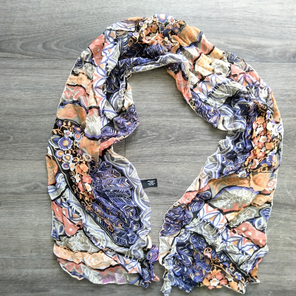 Dana Herbert 100% Silk Floral Rectangular Colorful Scarf 11" x 52" Made In USA
